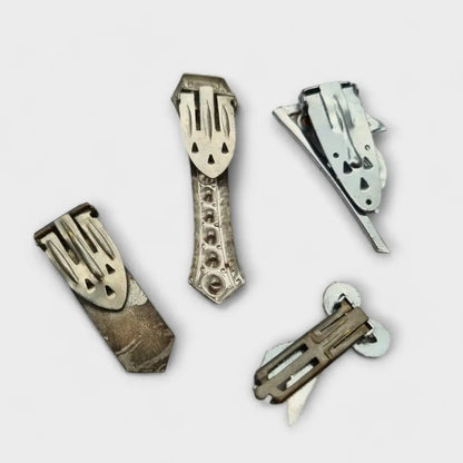 Juego de 4 broches bisutería Art Decó con pedrería blanca blanco brillante