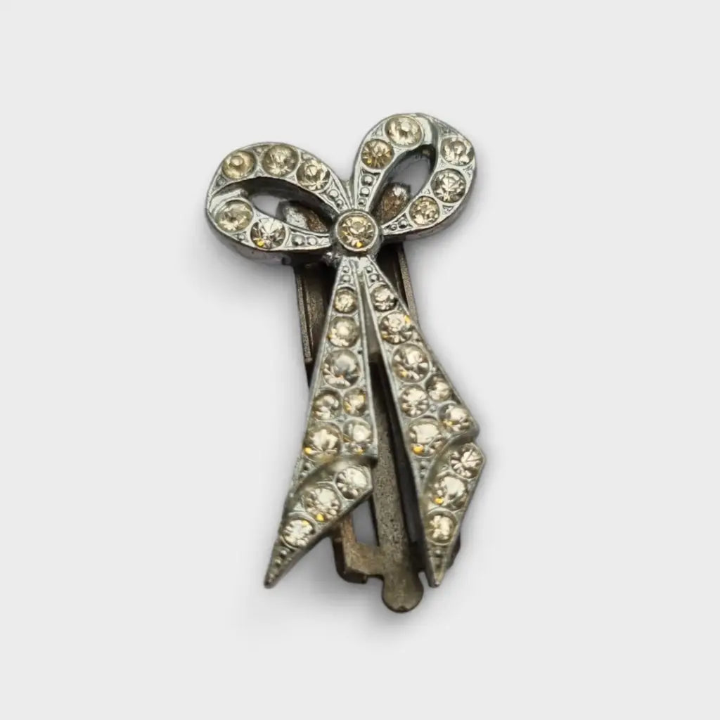 Juego de 4 broches bisutería Art Decó con pedrería blanca blanco brillante