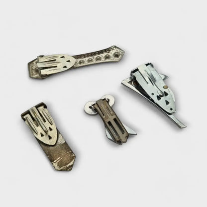 Juego de 4 broches bisutería Art Decó con pedrería blanca blanco brillante