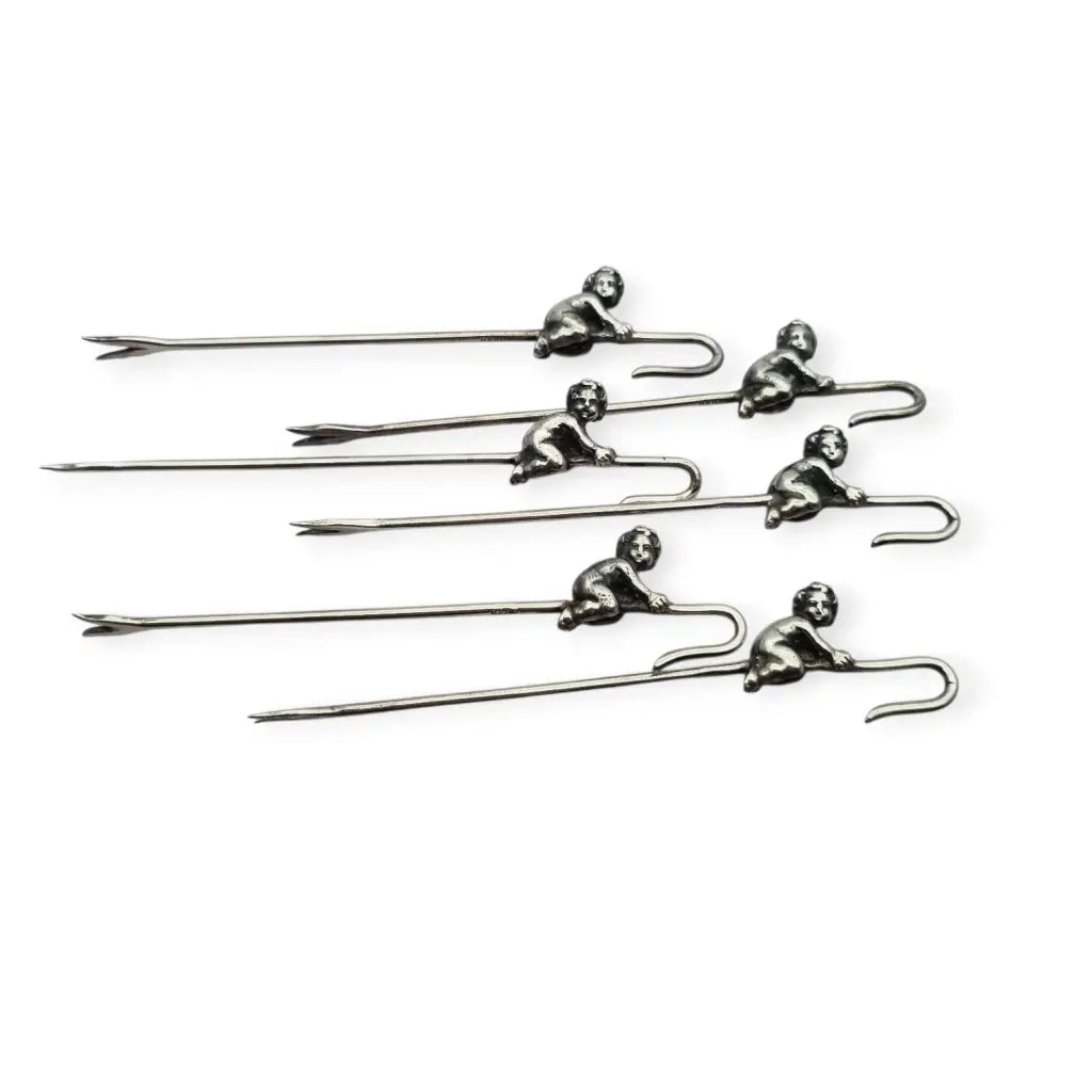 Juego de 6 tenedores antiguos para tapas estilo victoriano con querubines