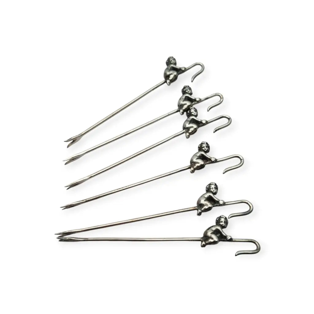 Juego de 6 tenedores antiguos para tapas estilo victoriano con querubines