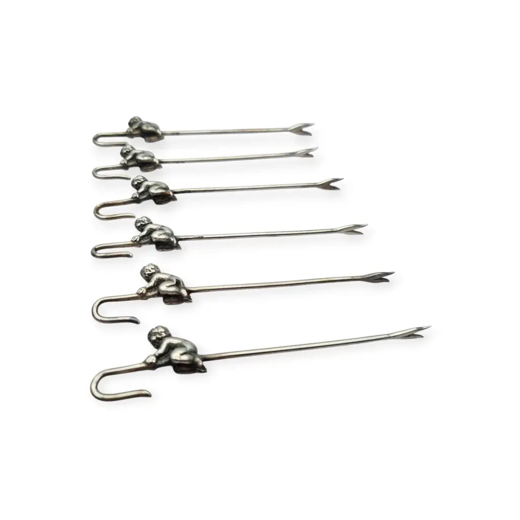 Juego de 6 tenedores antiguos para tapas estilo victoriano con querubines