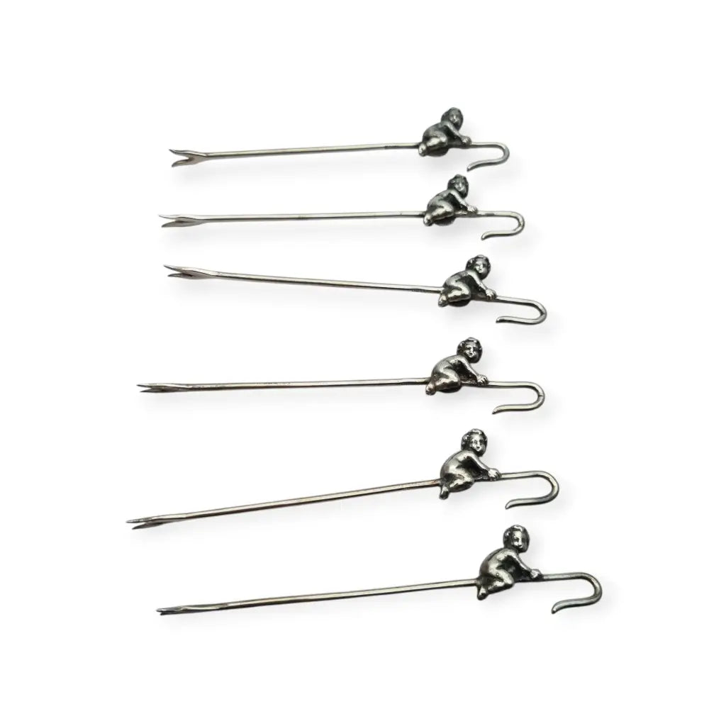 Juego de 6 tenedores antiguos para tapas estilo victoriano con querubines