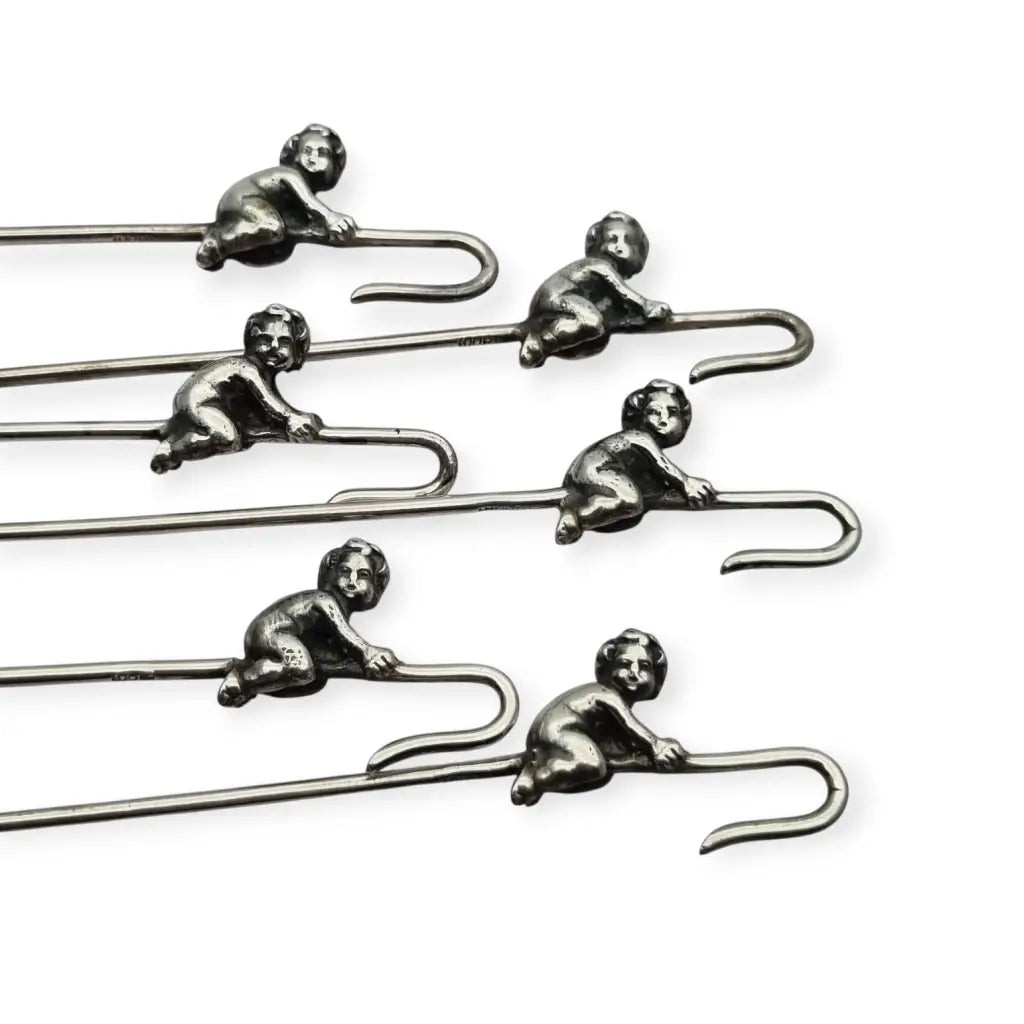 Juego de 6 tenedores antiguos para tapas estilo victoriano con querubines