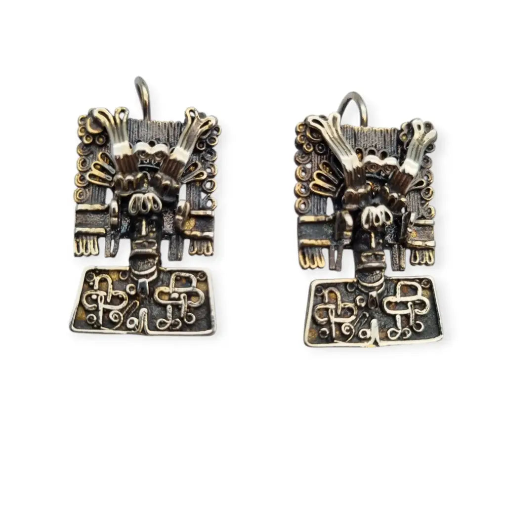 Juego de pendientes y colgante-broche Azteca plata 925 Arte Mixteco México.