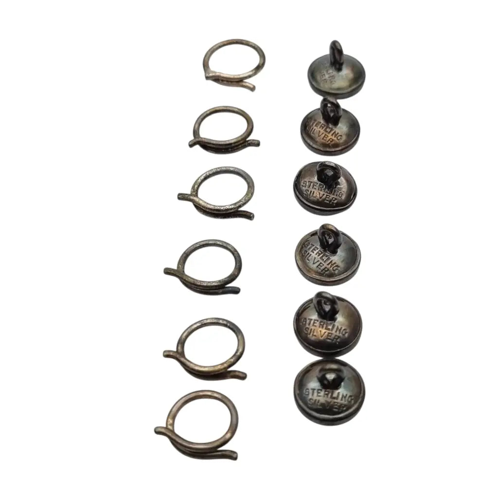 Juego de seis botones Art Déco sterling silver y nácar caja original Made in