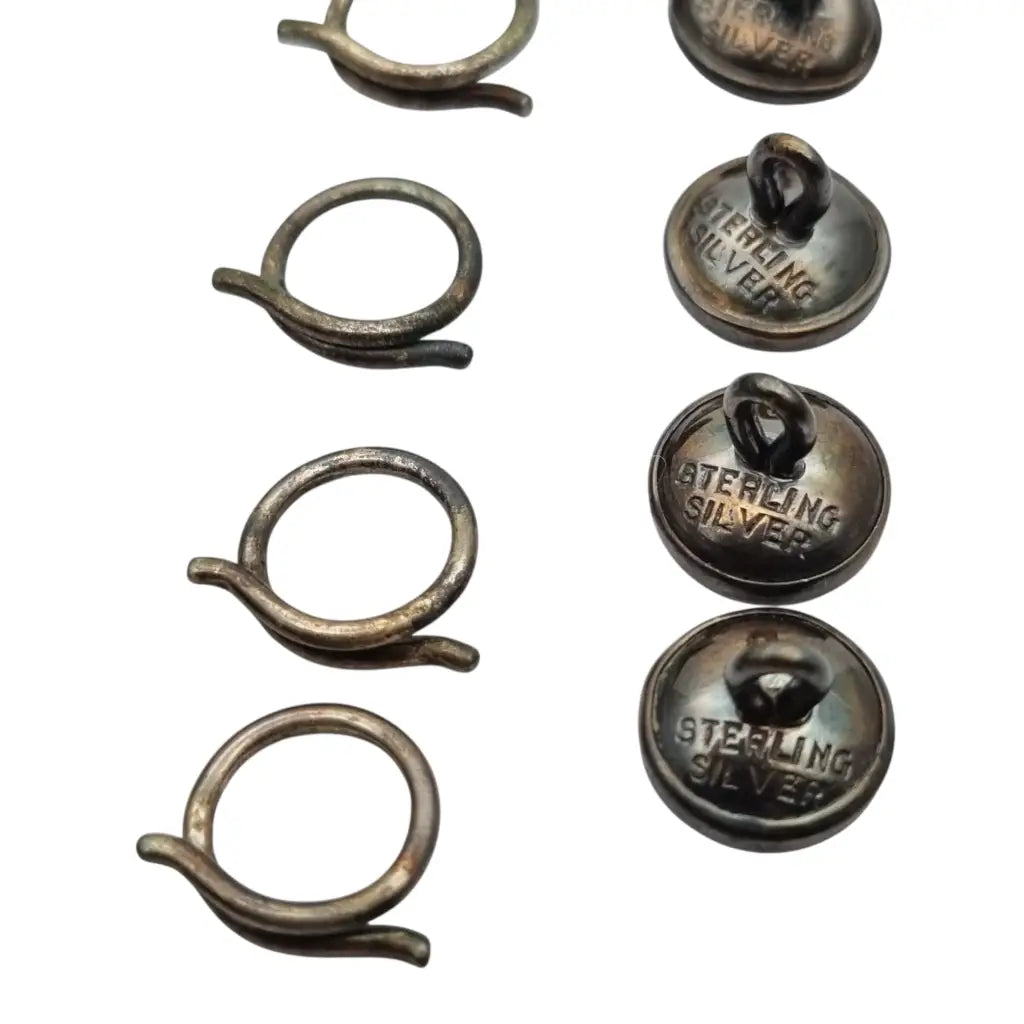 Juego de seis botones Art Déco sterling silver y nácar caja original Made in