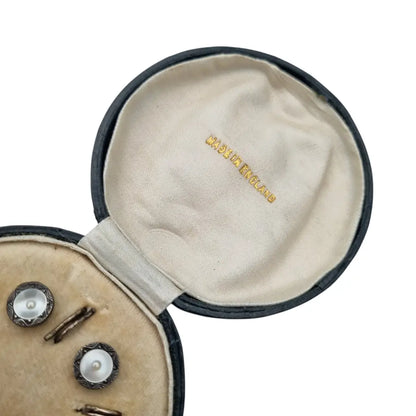 Juego de seis botones Art Déco sterling silver y nácar caja original Made in