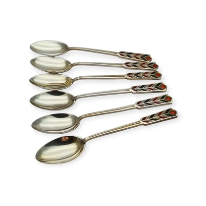 Juego de seis cucharillas Art Decó plata con esmalte rojo y negro Mappin