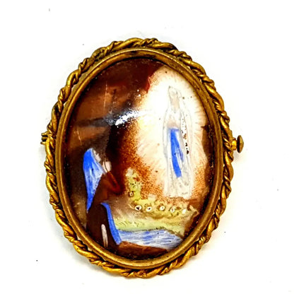 Broche de porcelana con imagen virgen pintada joyería religiosa francesa