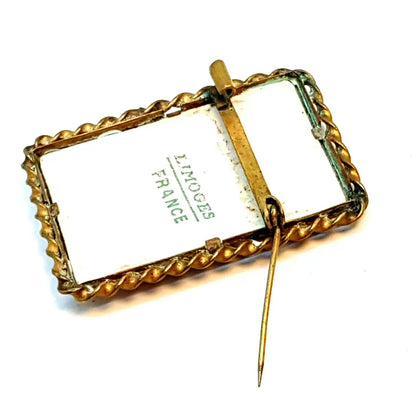 Broche camafeo de porcelana Limoges francesa vintage años 40 adornos dorados