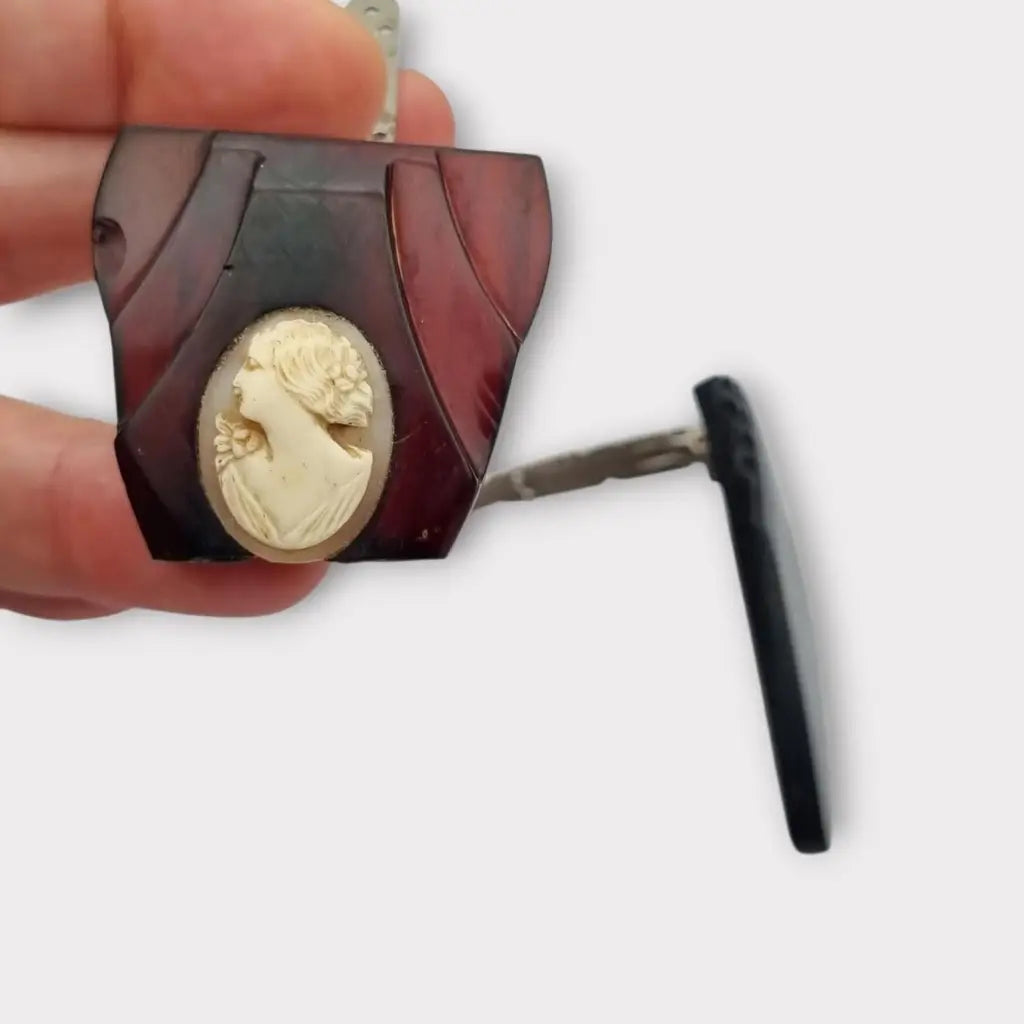 Lote de dos pinzas para vestido Art Decó en celuloide negro y marrón burdeos