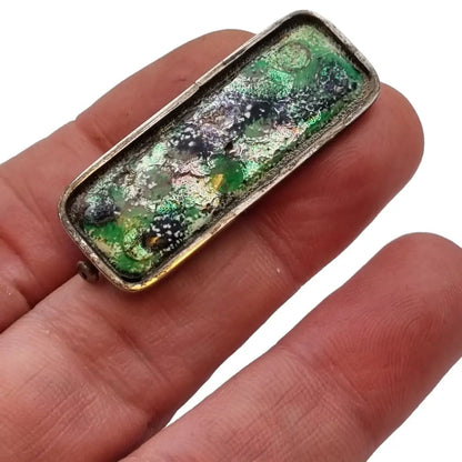 Broche de esmalte verde y plata vintage los 70 para mujer. - LaBizarreSusu