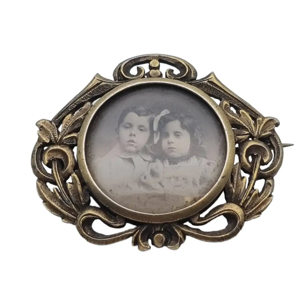 Broche de foto medallón plata art nouveau para mujer