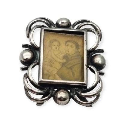 Marco de viaje en plata con imagen San Antonio Padua y Niño Jesús