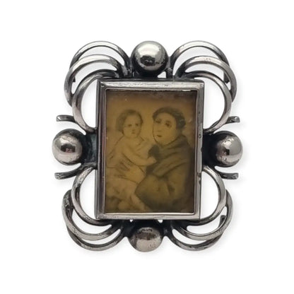 Marco de viaje en plata con imagen San Antonio Padua y Niño Jesús