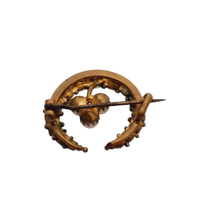 Broche luna vintage con pedrería blanca y perla pin original de los años 50.