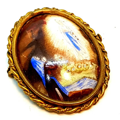 Broche de porcelana con imagen virgen pintada joyería religiosa francesa