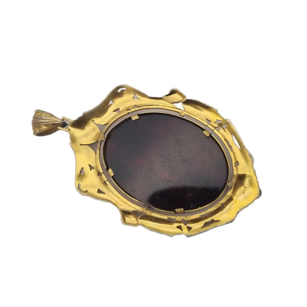 Medalla art nouveau colgante religioso vintage medalla de flor esmalte dorado