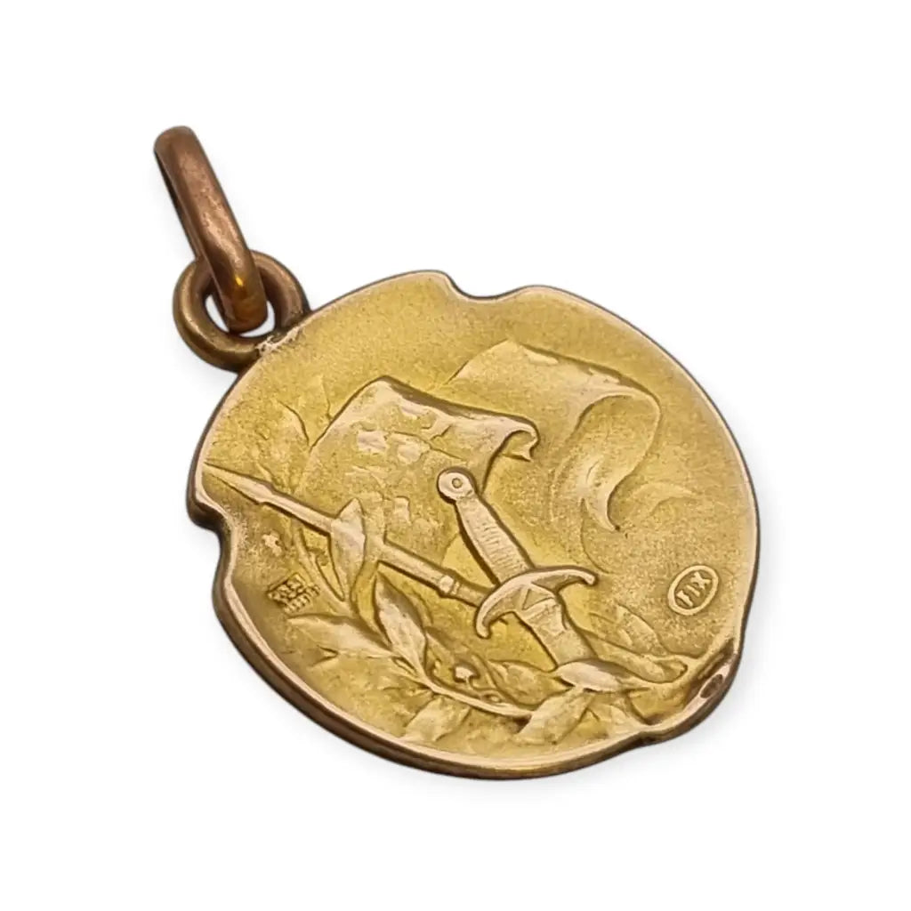 Medalla Art Nouveau Oro FIX de Juana Arco Francia c.1900 firmada Becker.