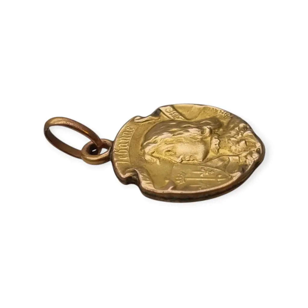 Medalla Art Nouveau Oro FIX de Juana Arco Francia c.1900 firmada Becker.