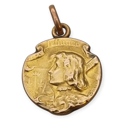 Medalla Art Nouveau Oro FIX de Juana Arco Francia c.1900 firmada Becker.