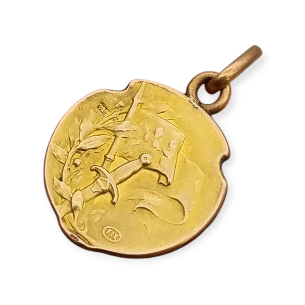 Medalla Art Nouveau Oro FIX de Juana Arco Francia c.1900 firmada Becker.