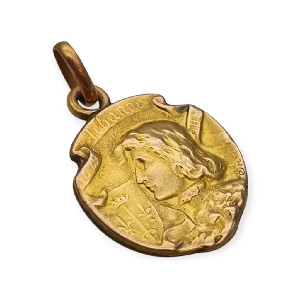 Medalla Art Nouveau Oro FIX de Juana Arco Francia c.1900 firmada Becker.