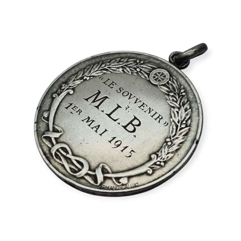 Medalla modernista antigua Virgen Inmaculada firmada Armand Calliat plata 1915