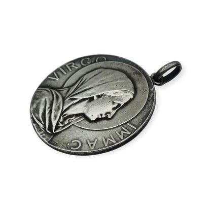 Medalla modernista antigua Virgen Inmaculada firmada Armand Calliat plata 1915