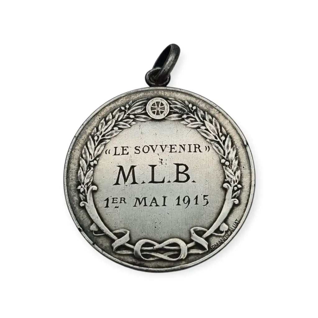 Medalla modernista antigua Virgen Inmaculada firmada Armand Calliat plata 1915