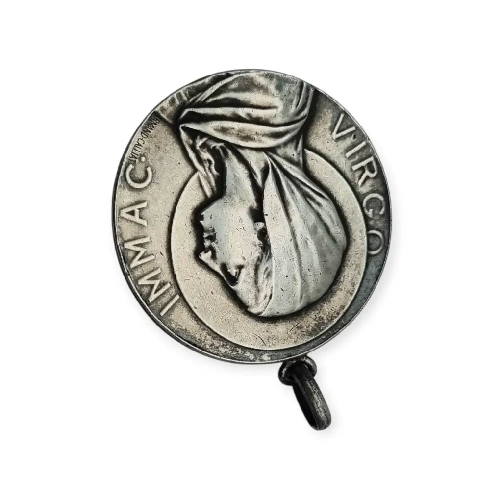 Medalla modernista antigua Virgen Inmaculada firmada Armand Calliat plata 1915