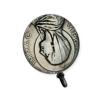 Medalla modernista antigua Virgen Inmaculada firmada Armand Calliat plata 1915