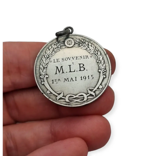 Medalla modernista antigua Virgen Inmaculada firmada Armand Calliat plata 1915