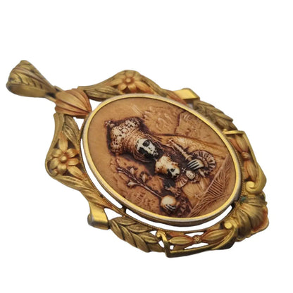 Medalla art nouveau colgante religioso vintage medalla de flor esmalte dorado
