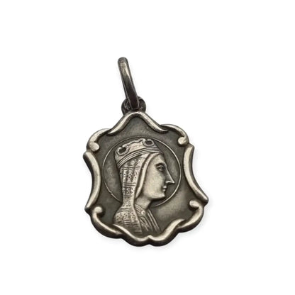 Medalla religiosa antigua en plata con la Moreneta de Montserrat estilo