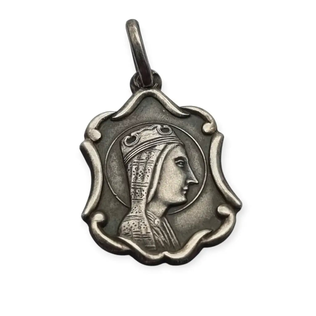 Medalla religiosa antigua en plata con la Moreneta de Montserrat estilo