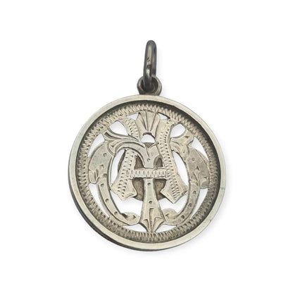 Medalla religiosa antigua Nuestra Señora de la Misericordia en plata calada