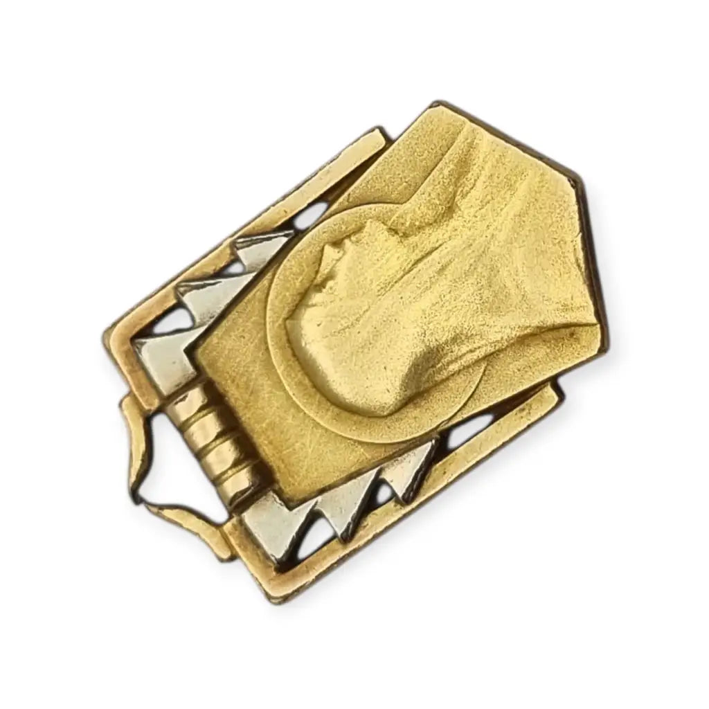 Medalla religiosa Art Déco antigua con Virgen en latón dorado contraste años