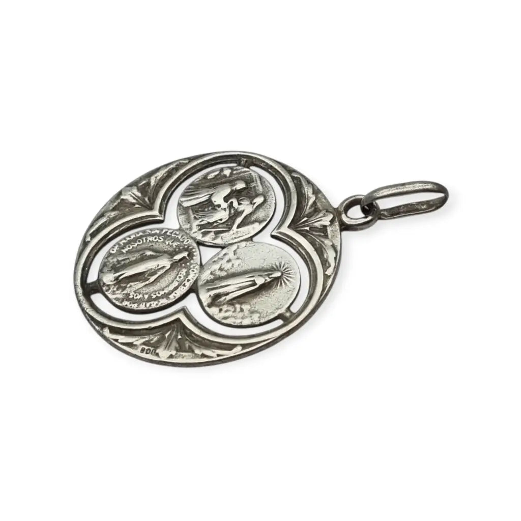 Medalla trinitaria religiosa vintage en plata 800 calada Art Decó Circa