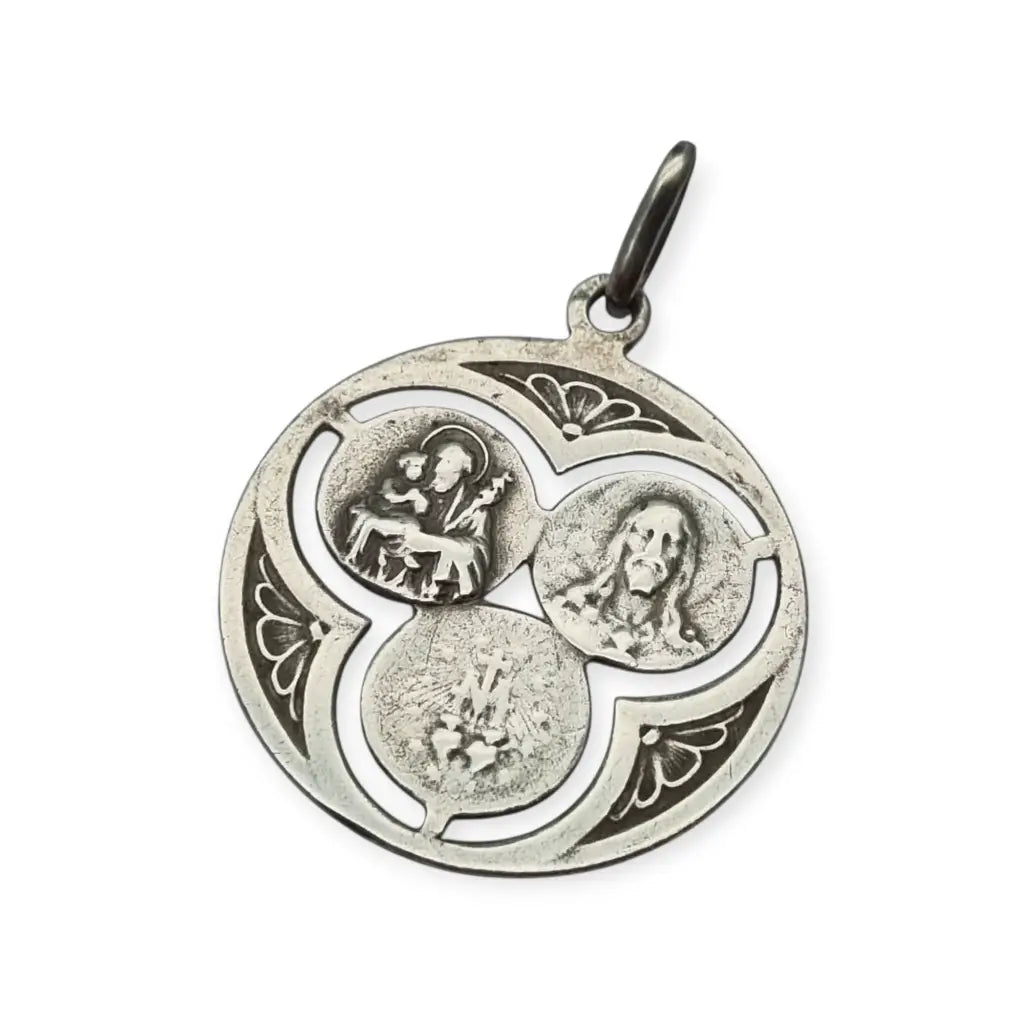 Medalla trinitaria religiosa vintage en plata 800 calada Art Decó Circa