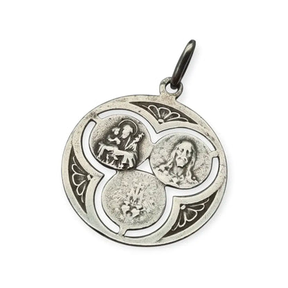 Medalla trinitaria religiosa vintage en plata 800 calada Art Decó Circa