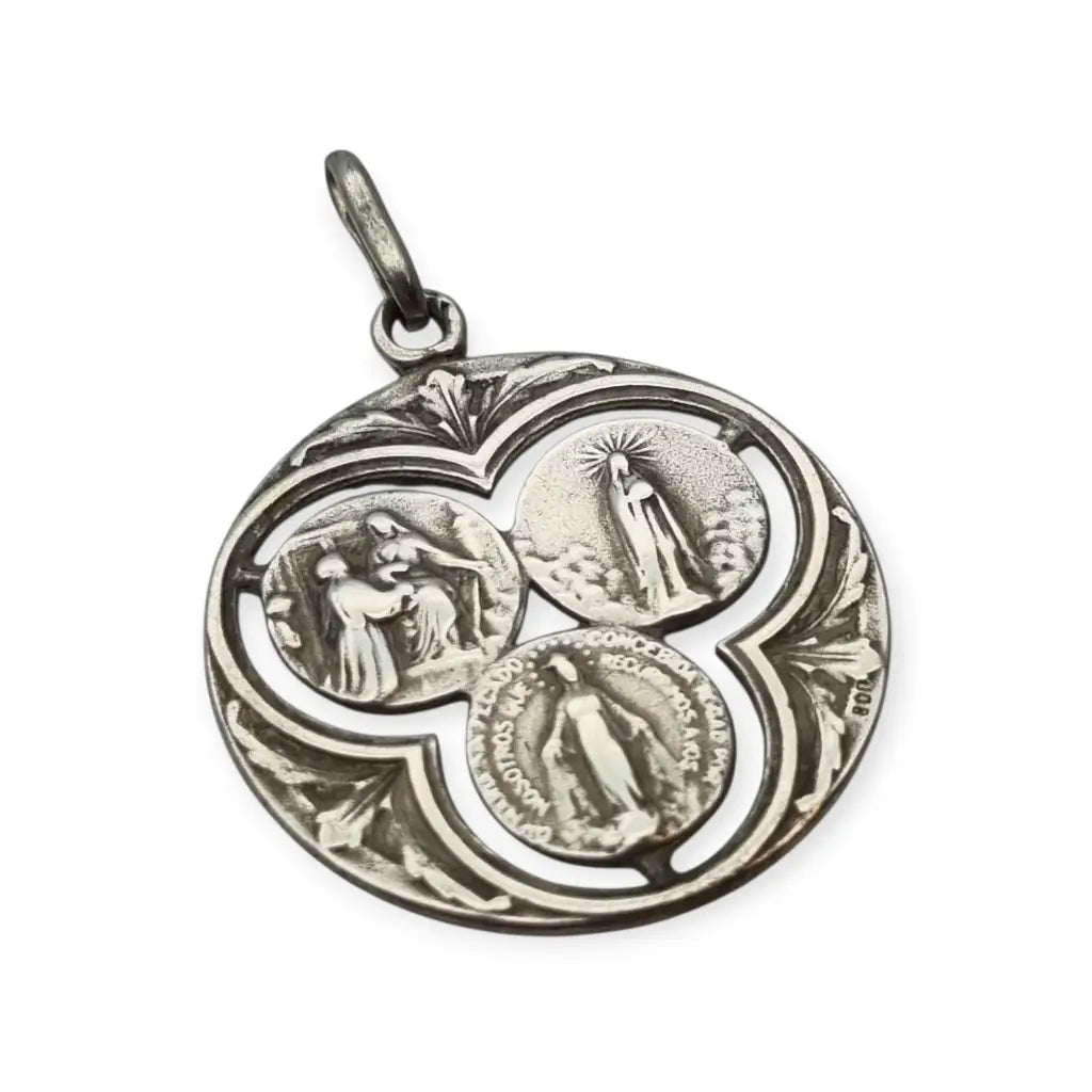 Medalla trinitaria religiosa vintage en plata 800 calada Art Decó Circa