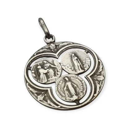 Medalla trinitaria religiosa vintage en plata 800 calada Art Decó Circa