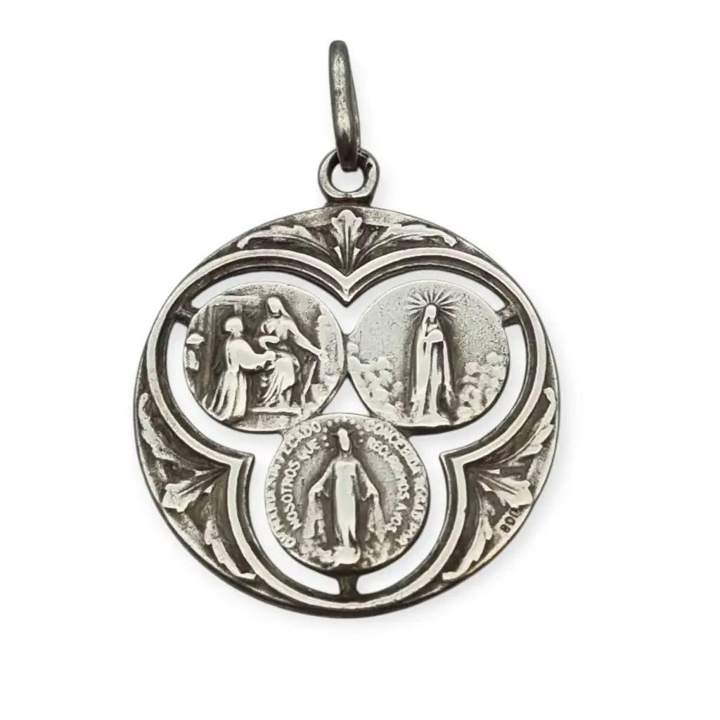 Medalla trinitaria religiosa vintage en plata 800 calada Art Decó Circa