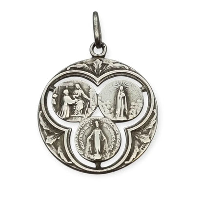 Medalla trinitaria religiosa vintage en plata 800 calada Art Decó Circa