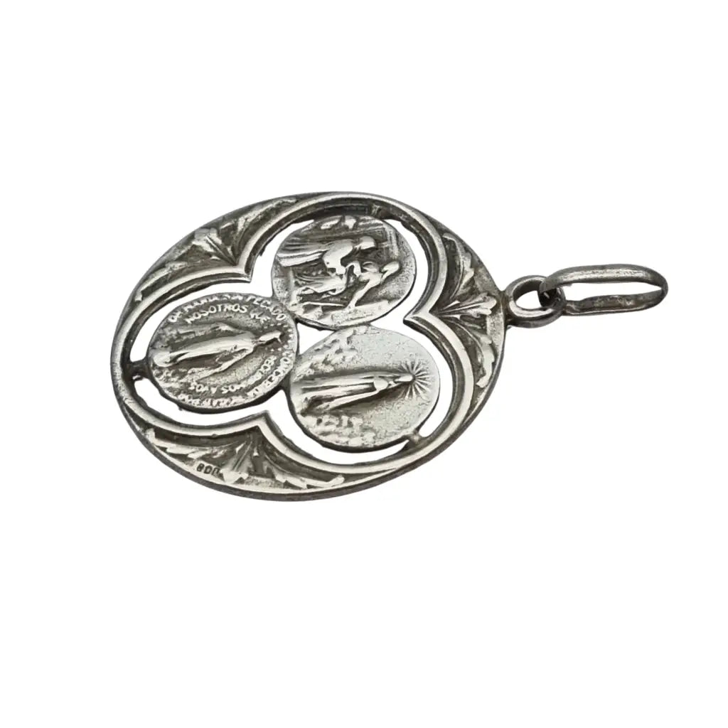 Medalla trinitaria religiosa vintage en plata 800 calada Art Decó Circa