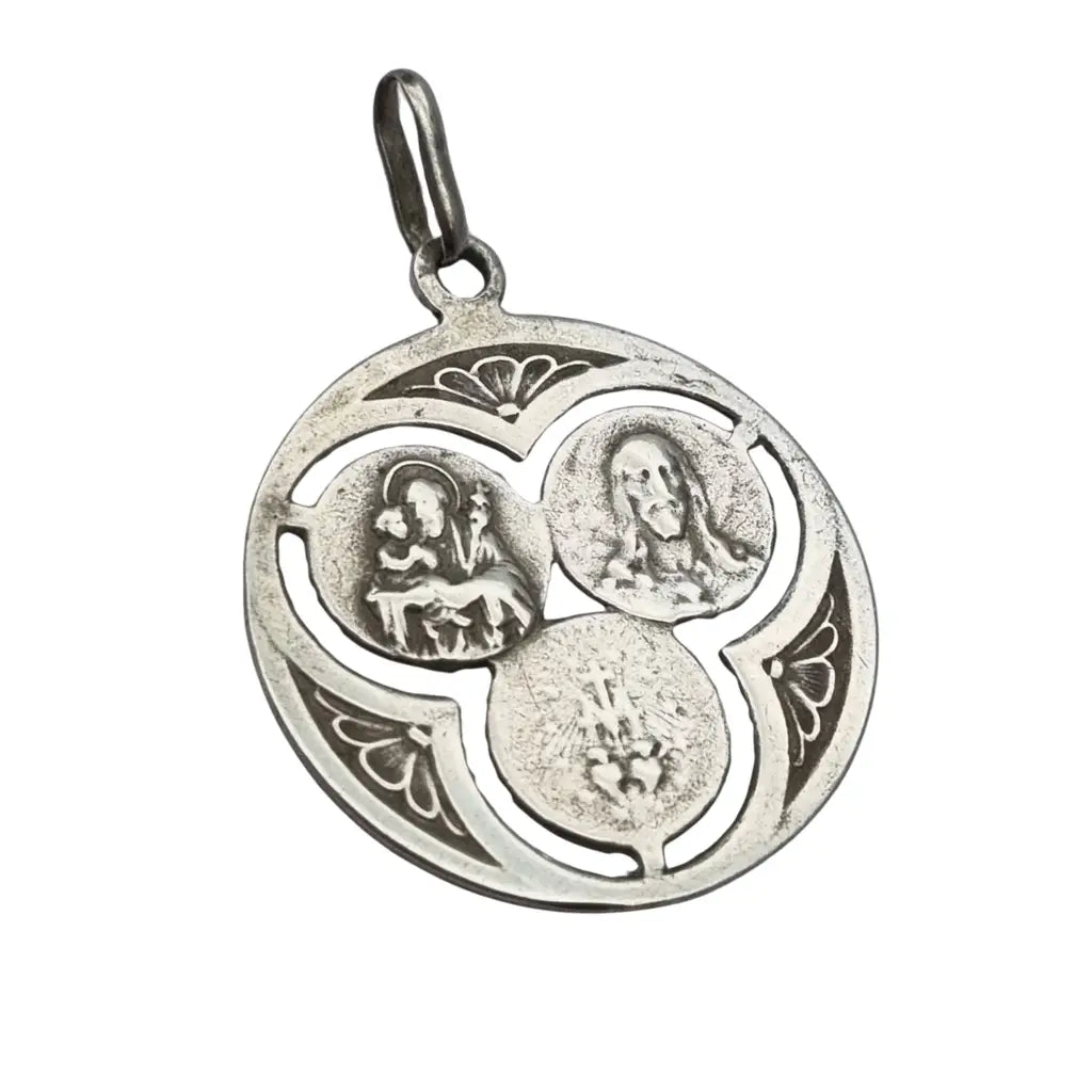Medalla trinitaria religiosa vintage en plata 800 calada Art Decó Circa