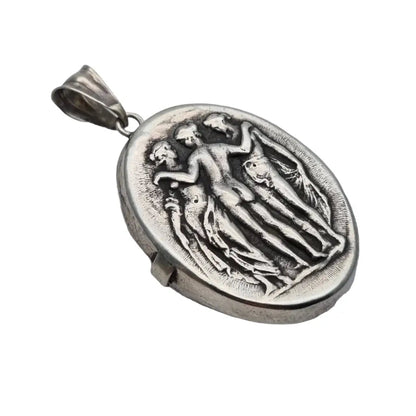 Medallón guardapelo de plata art nouveau portafotos tres ninfas vintage.