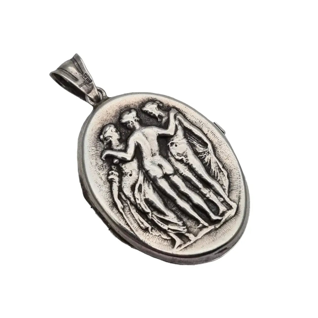Medallón guardapelo de plata art nouveau portafotos tres ninfas vintage.